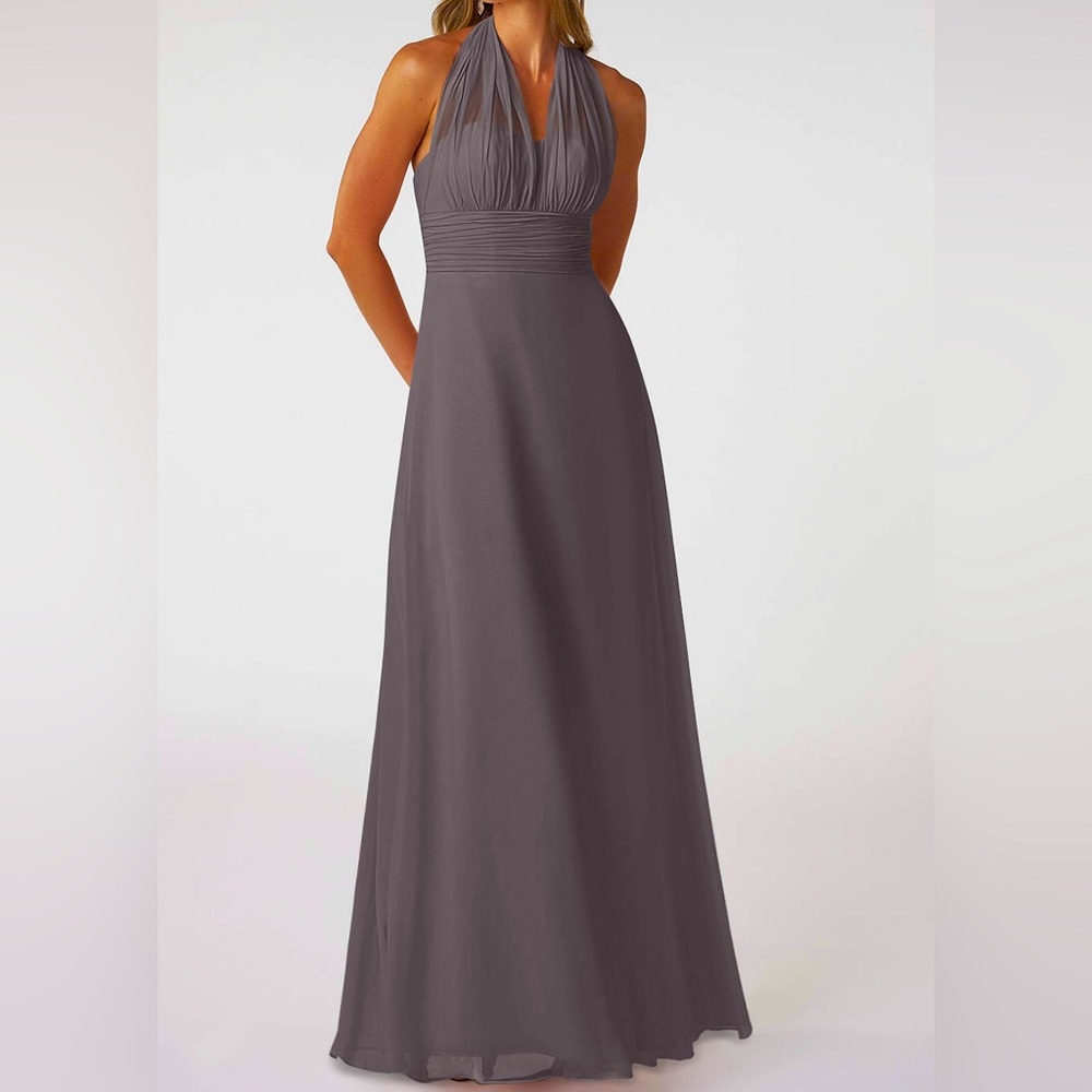 WEDDING BRIDESMAID PROM AZAZIE Grey A-Line Strapless Chiffon Convertible Dress 👗